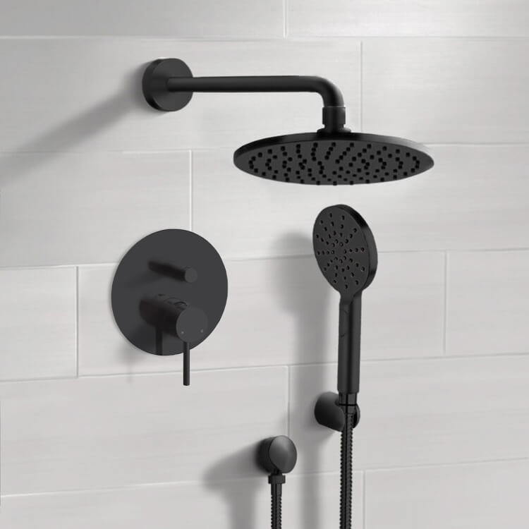 Remer SFH82 Matte Black Shower System With 8 Inch Rain Shower Head and Hand Shower